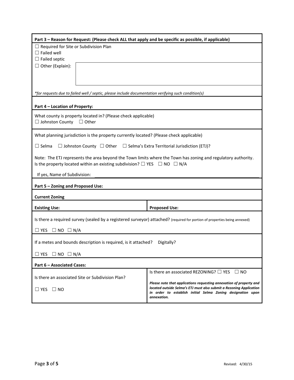 Owner-Initiated Voluntary Annexation Petition - Town of Selma, North Carolina, Page 3