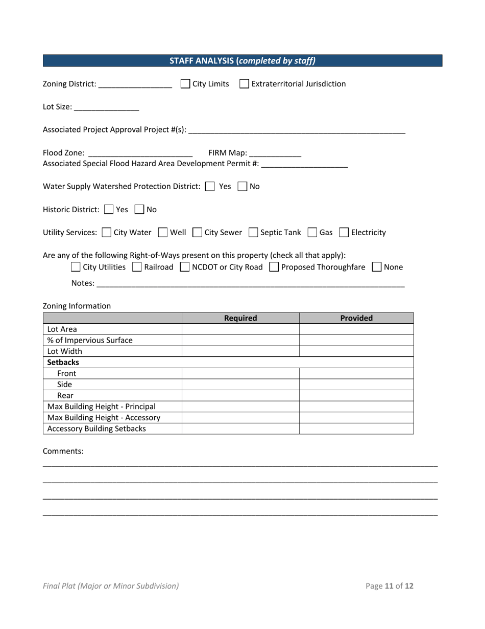 Minor Subdivision Plat / Major Subdivision Final Plat Application - Town of Selma, North Carolina, Page 11