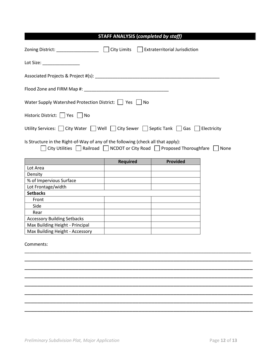 Preliminary Plat (Major Subdivision) Application - Town of Selma, North Carolina, Page 12
