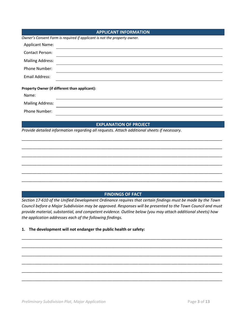 Preliminary Plat (Major Subdivision) Application - Town of Selma, North Carolina, Page 3