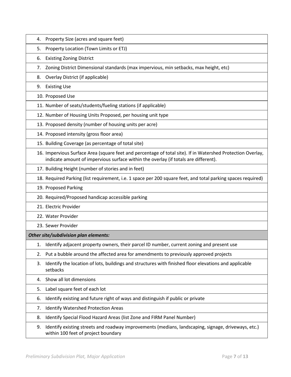 Preliminary Plat (Major Subdivision) Application - Town of Selma, North Carolina, Page 7