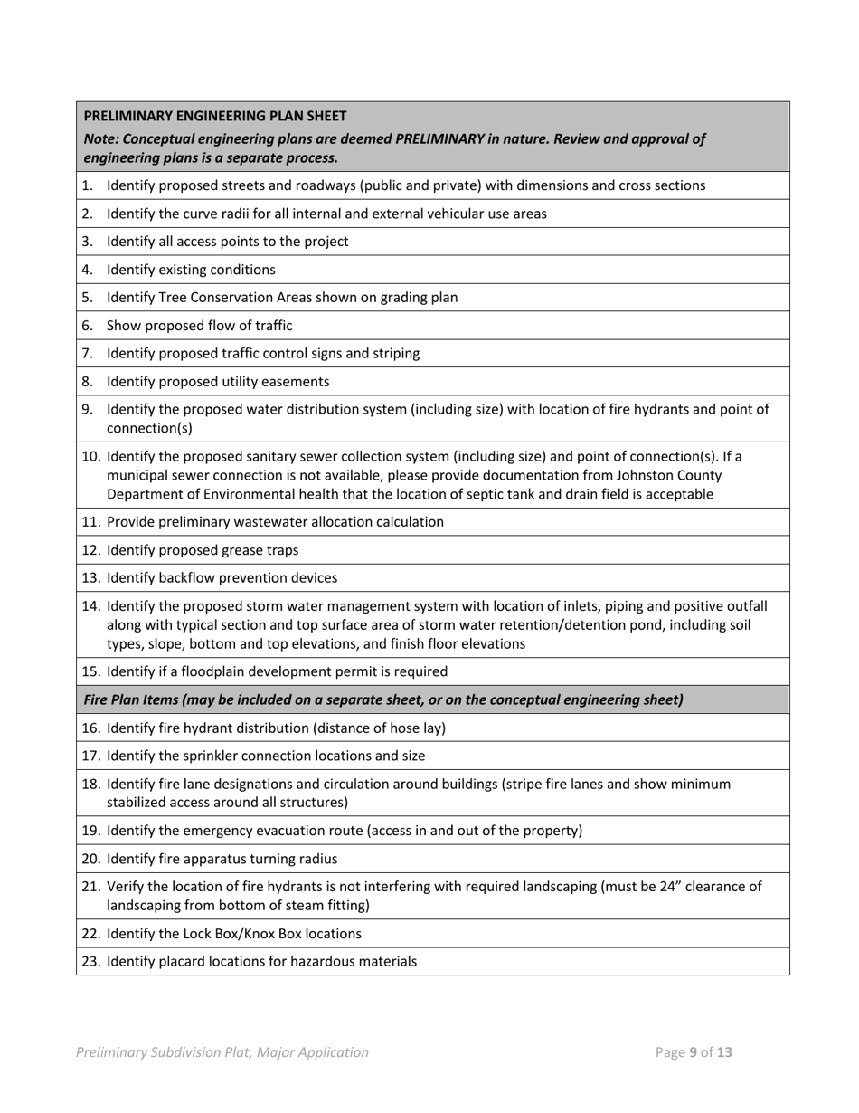 Preliminary Plat (Major Subdivision) Application - Town of Selma, North Carolina, Page 9
