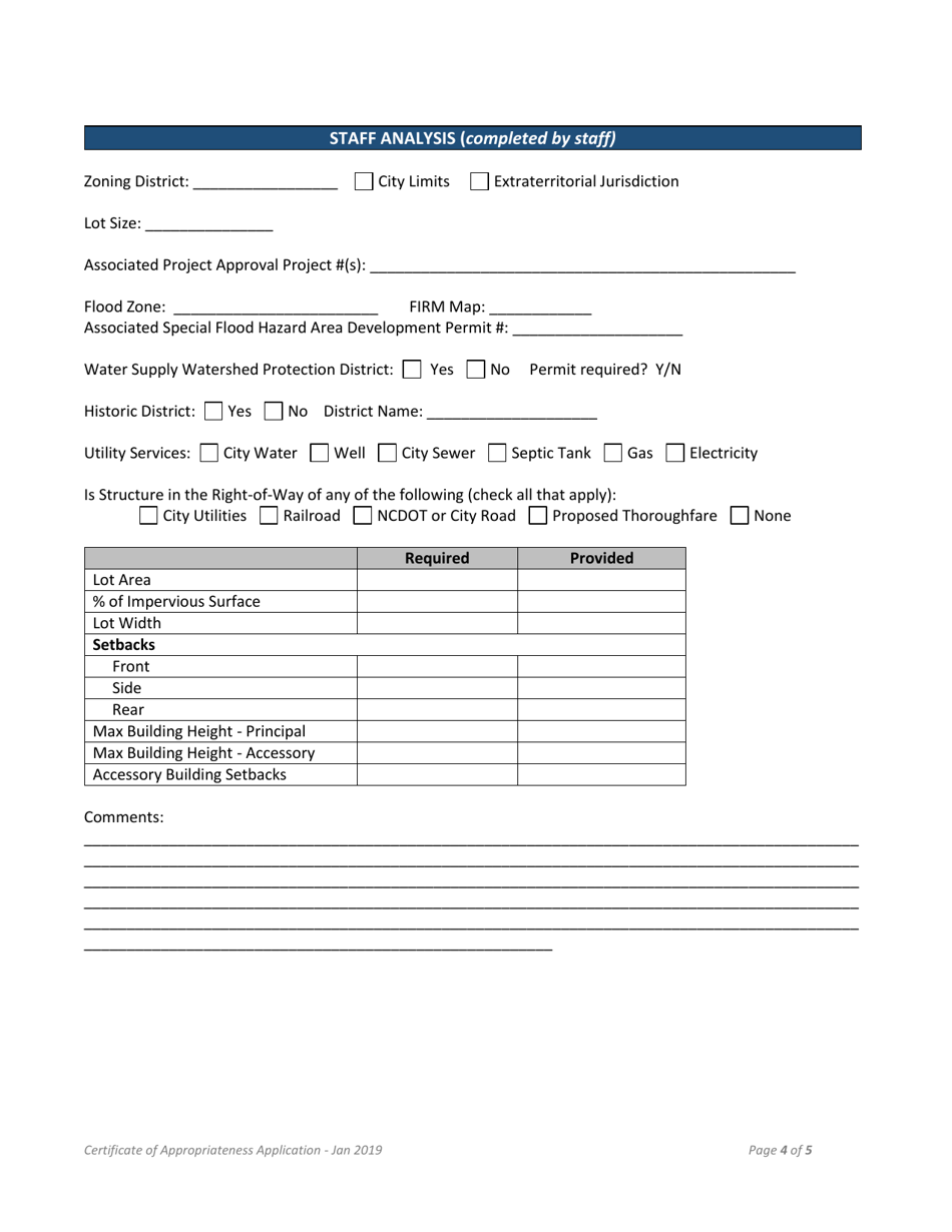 Certificate of Appropriatness Application (Site Work / Development in Historic Districts) - Town of Selma, North Carolina, Page 4
