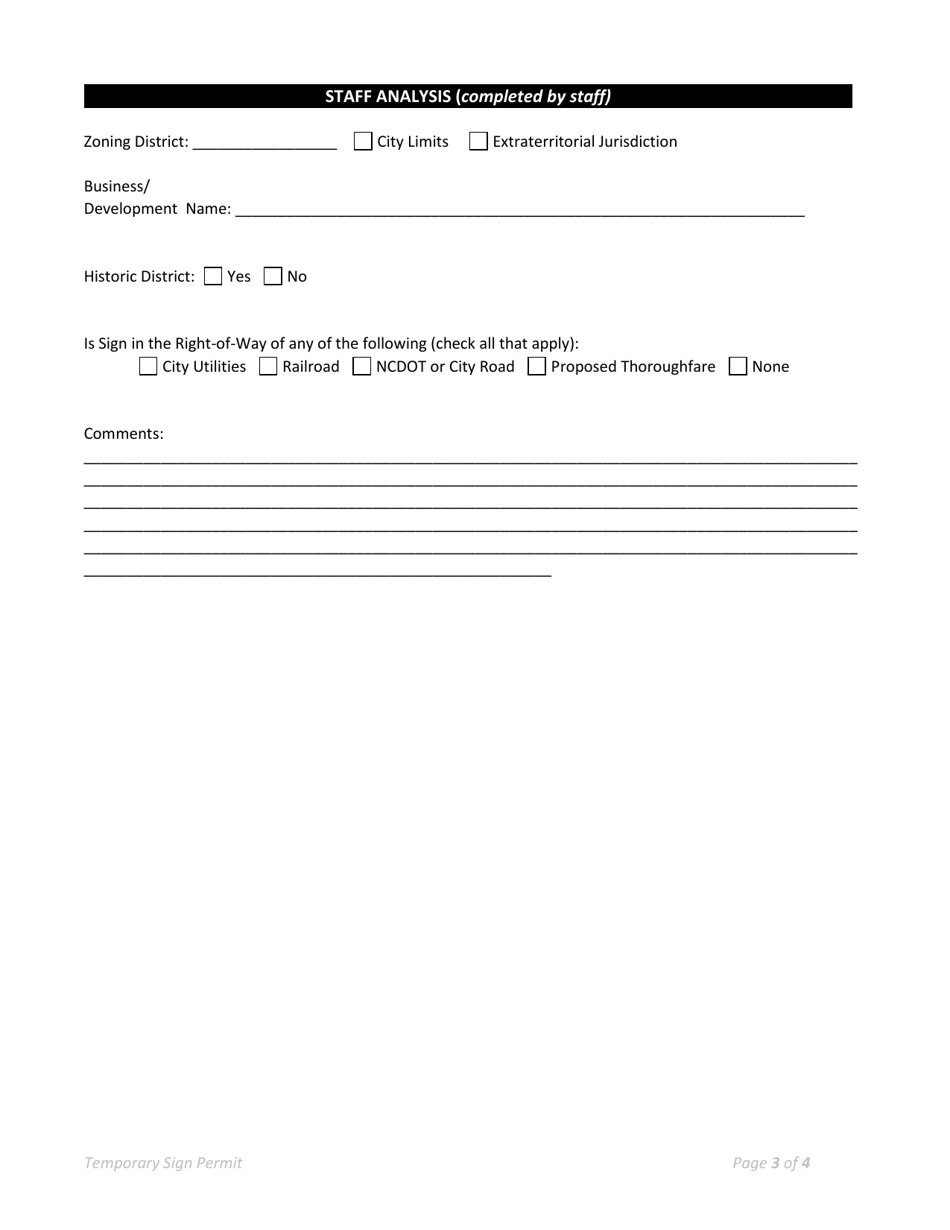 Temporary Sign Permit Application - Town of Selma, North Carolina, Page 3