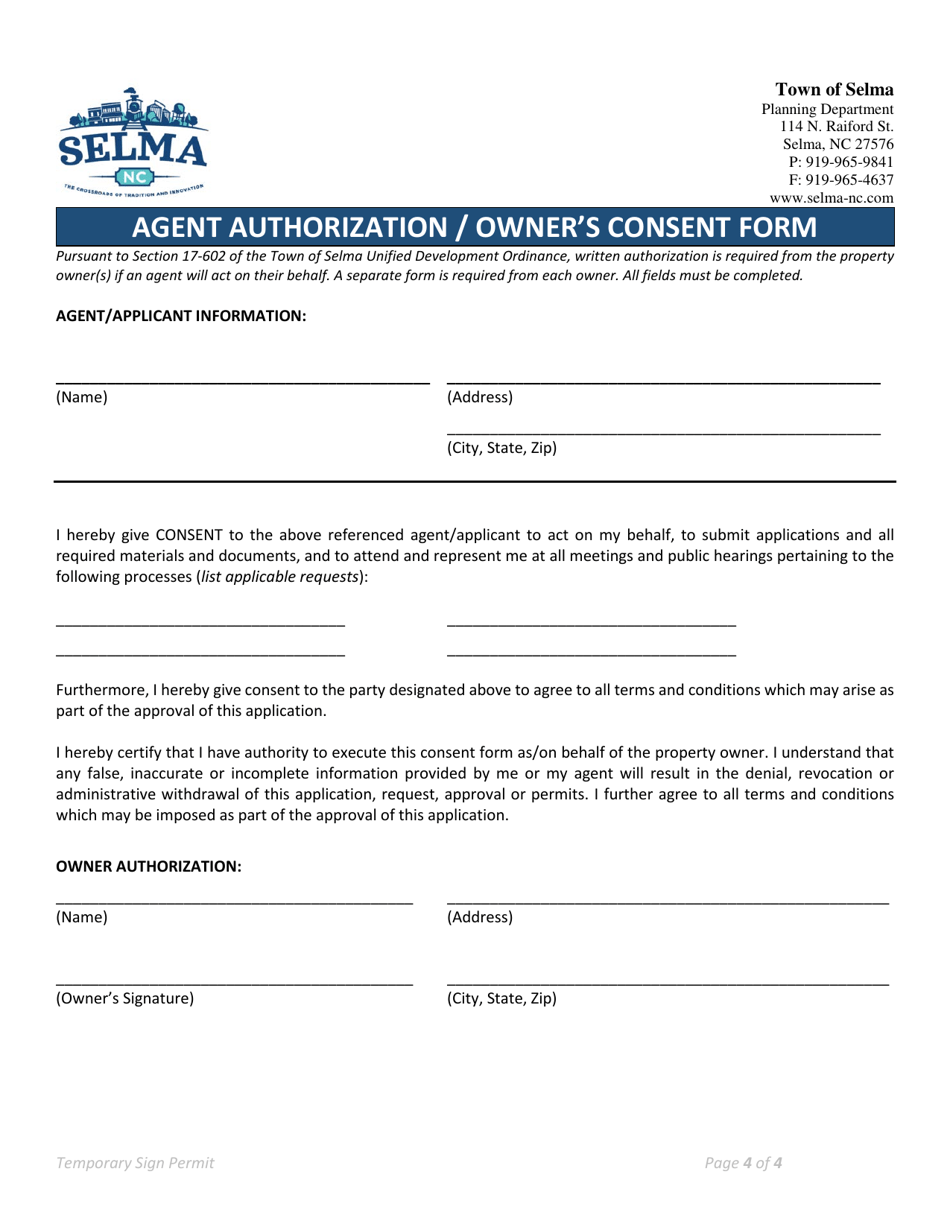 Temporary Sign Permit Application - Town of Selma, North Carolina, Page 4