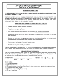 Document preview: Employment Application - Town of Selma, North Carolina