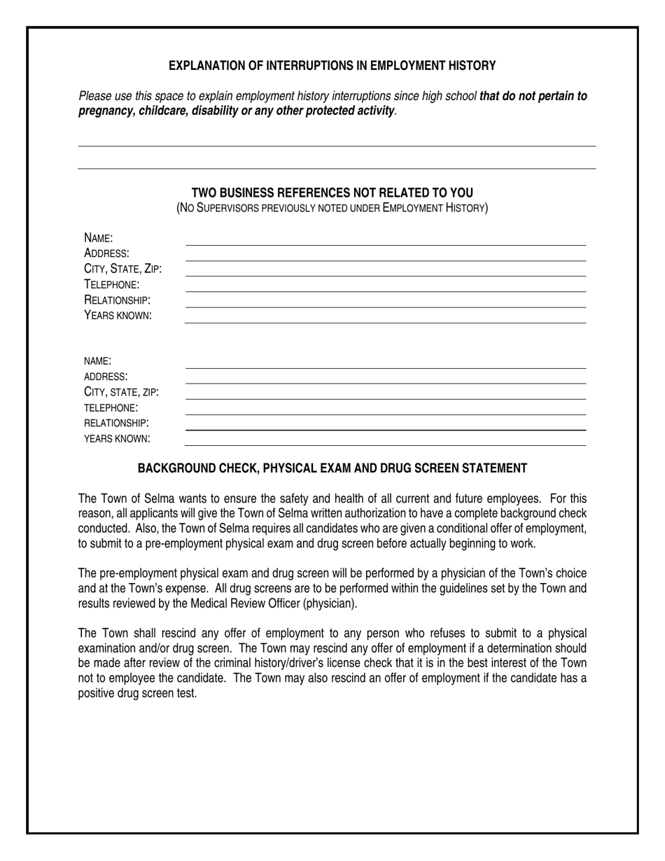 Employment Application - Town of Selma, North Carolina, Page 6