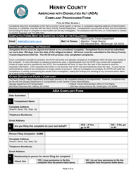 Document preview: Americans With Disabilities Act (Ada) Complaint Procedures Form - Henry County, Georgia (United States)