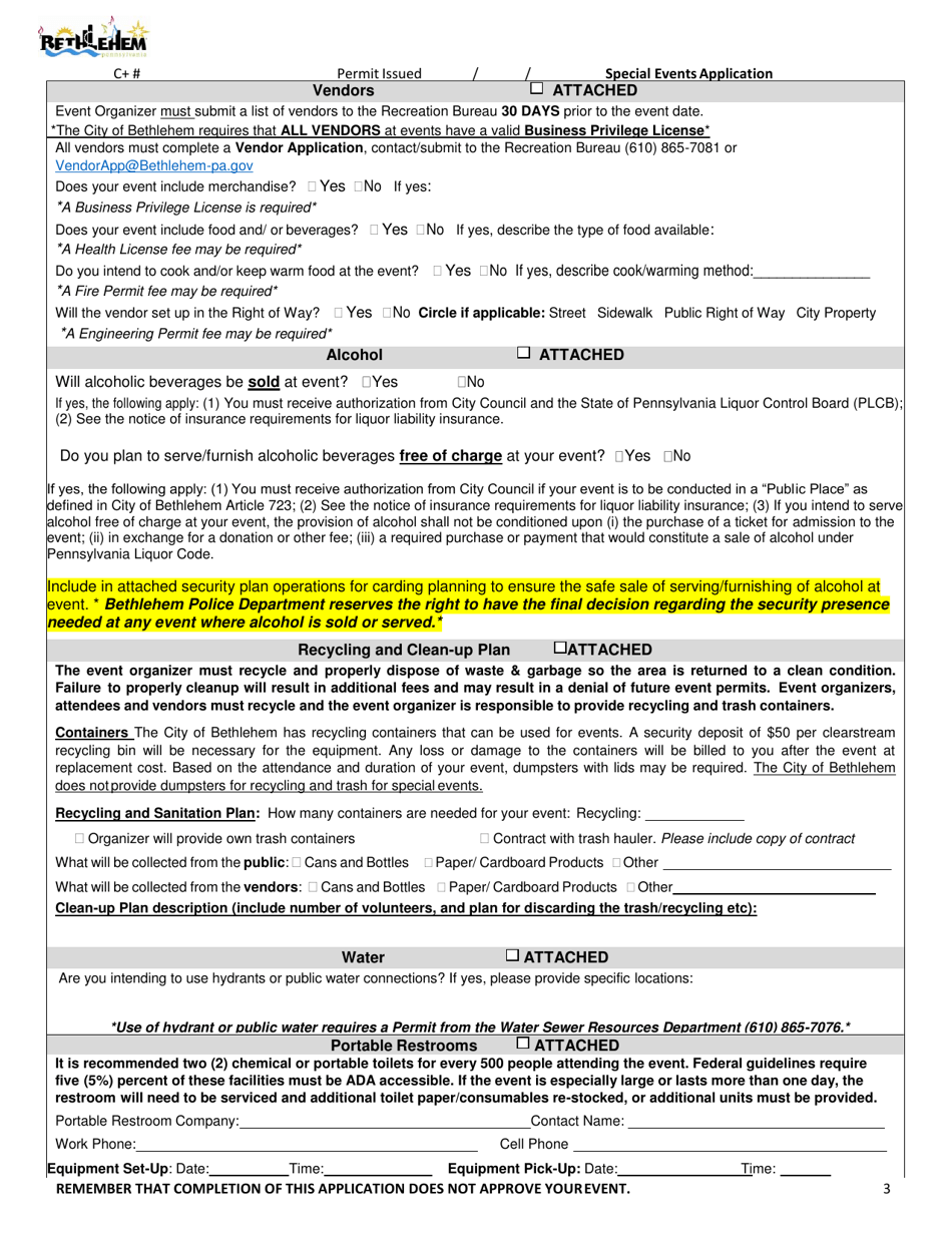 Special Event Application - City of Bethlehem, Pennsylvania, Page 3