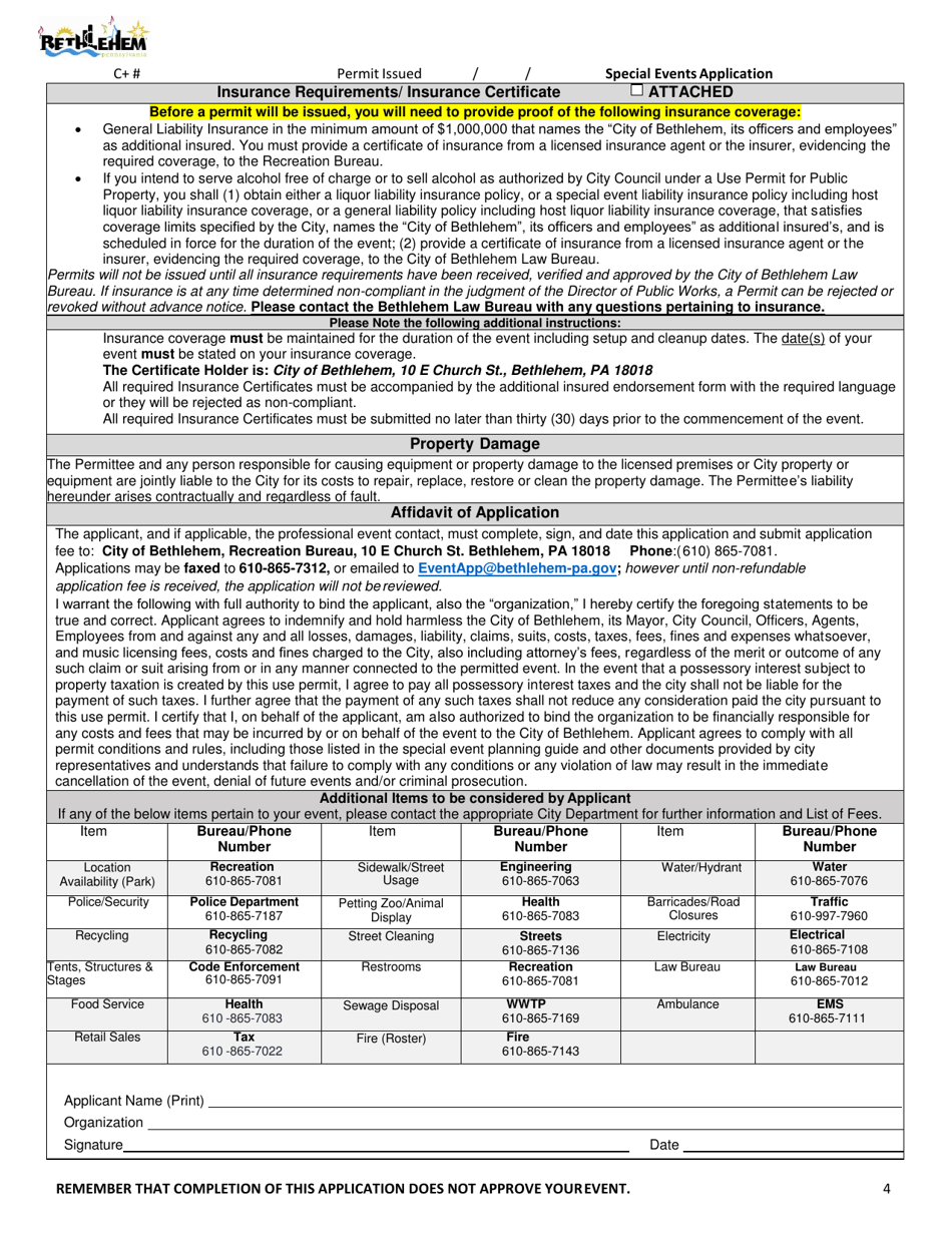 Special Event Application - City of Bethlehem, Pennsylvania, Page 4
