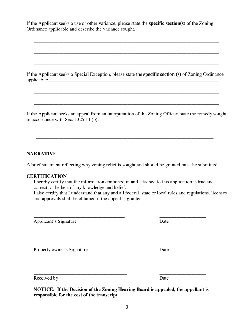 Application for Zoning Hearing Board Appeal - City of Bethlehem, Pennsylvania, Page 3