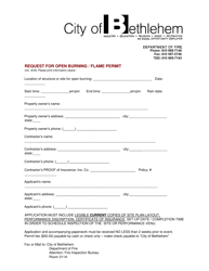 Document preview: Request for Open Burning/Flame Permit - City of Bethlehem, Pennsylvania