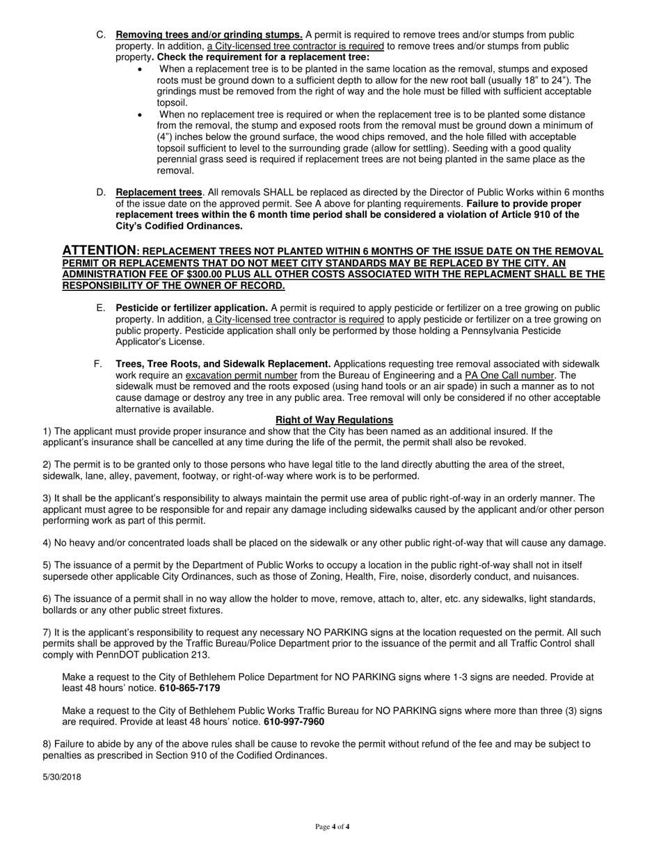 Street Tree Permit Application - City of Bethlehem, Pennsylvania, Page 4