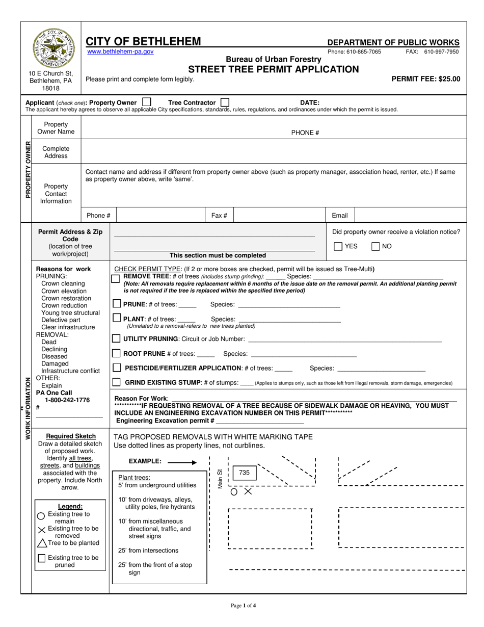 City of Bethlehem, Pennsylvania Street Tree Permit Application Fill