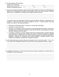 Industrial Wastewater Discharge Permit Application - Municipal Industrial Pretreatment Program - City of Bethlehem, Pennsylvania, Page 3