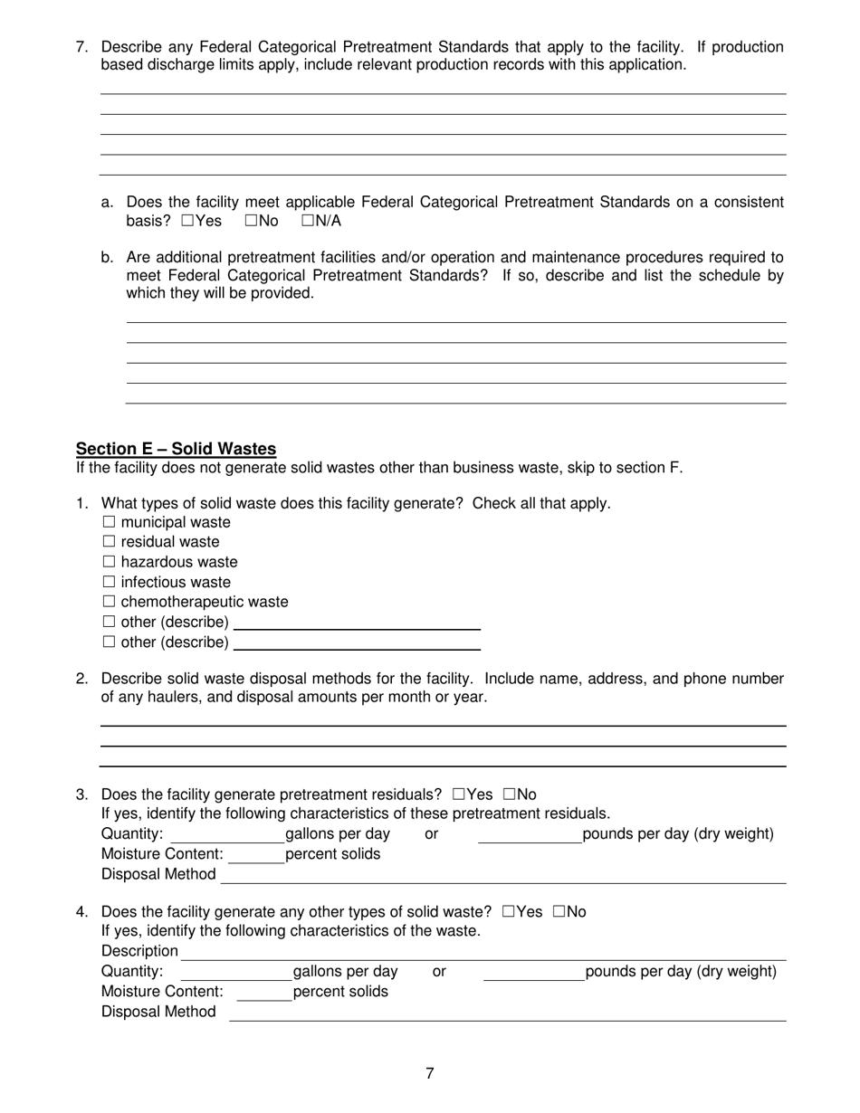 Industrial Wastewater Discharge Permit Application - Municipal Industrial Pretreatment Program - City of Bethlehem, Pennsylvania, Page 7