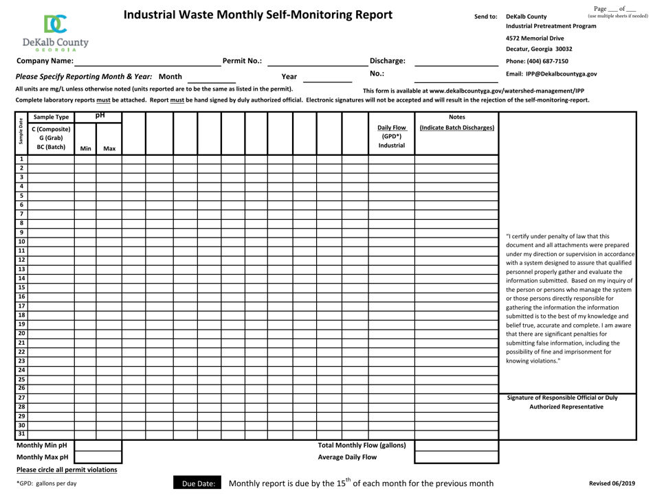 DeKalb County, Georgia (United States) Industrial Waste Monthly Self ...