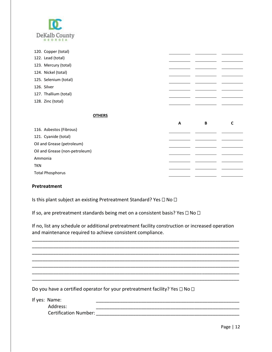 Industrial Wastewater Discharge Permit Application - DeKalb County, Georgia (United States), Page 12