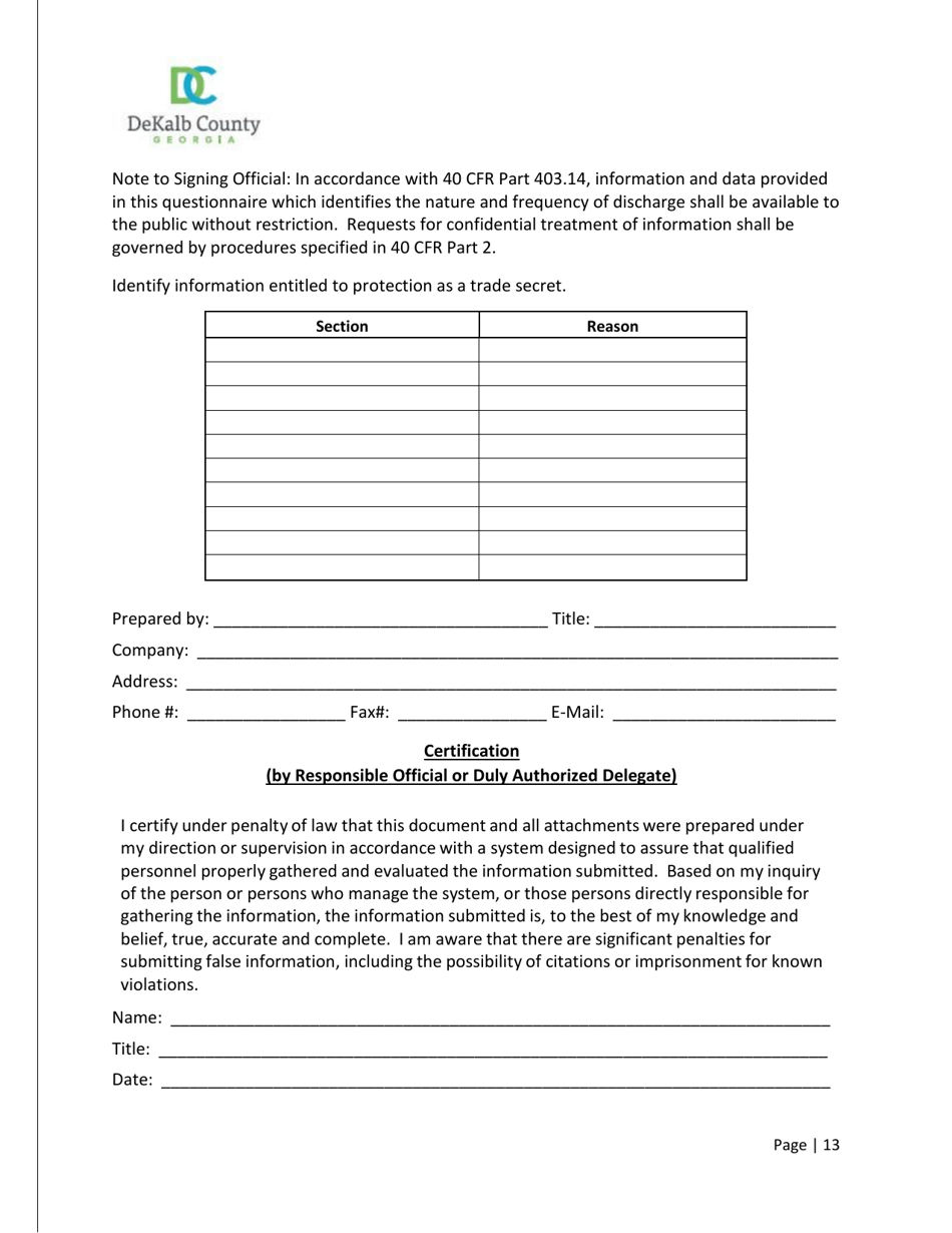 Industrial Wastewater Discharge Permit Application - DeKalb County, Georgia (United States), Page 13