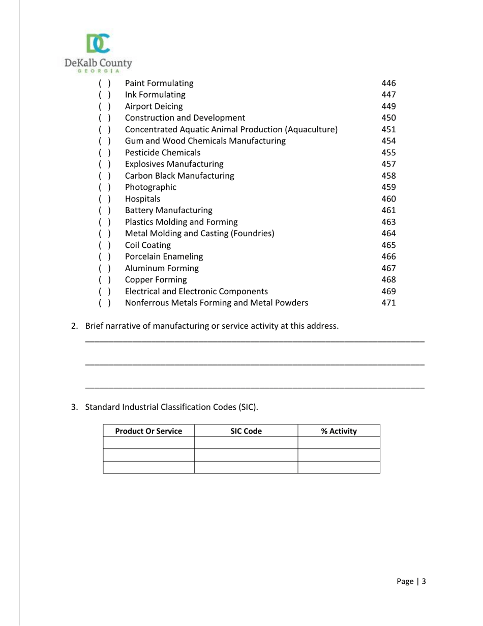 Industrial Wastewater Discharge Permit Application - DeKalb County, Georgia (United States), Page 3