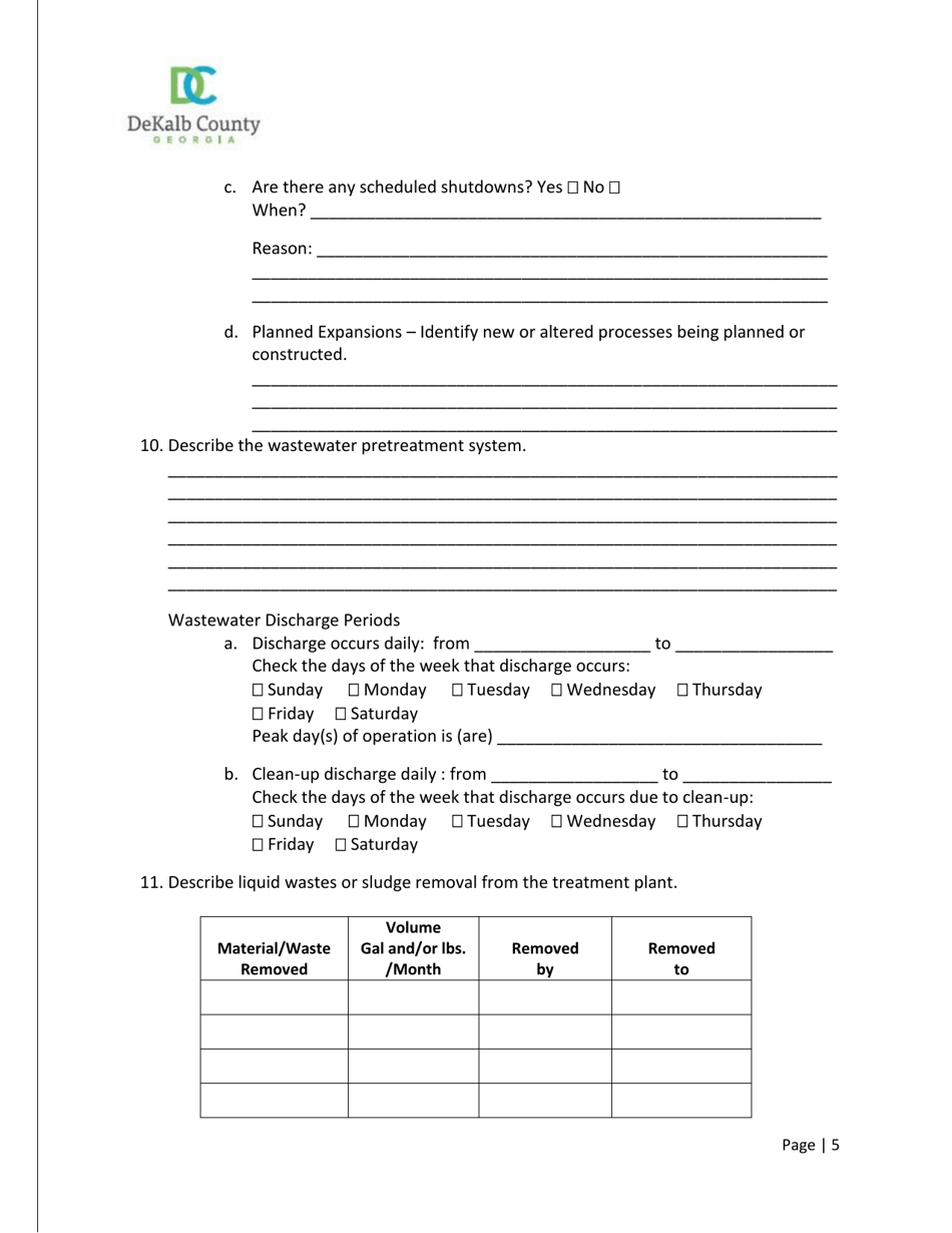 Industrial Wastewater Discharge Permit Application - DeKalb County, Georgia (United States), Page 5