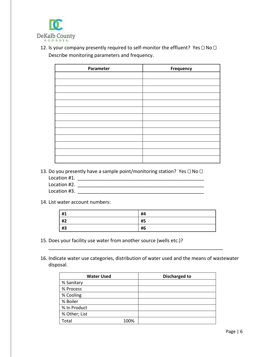 Industrial Wastewater Discharge Permit Application - DeKalb County, Georgia (United States), Page 6