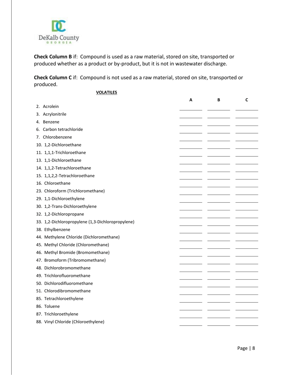 Industrial Wastewater Discharge Permit Application - DeKalb County, Georgia (United States), Page 8