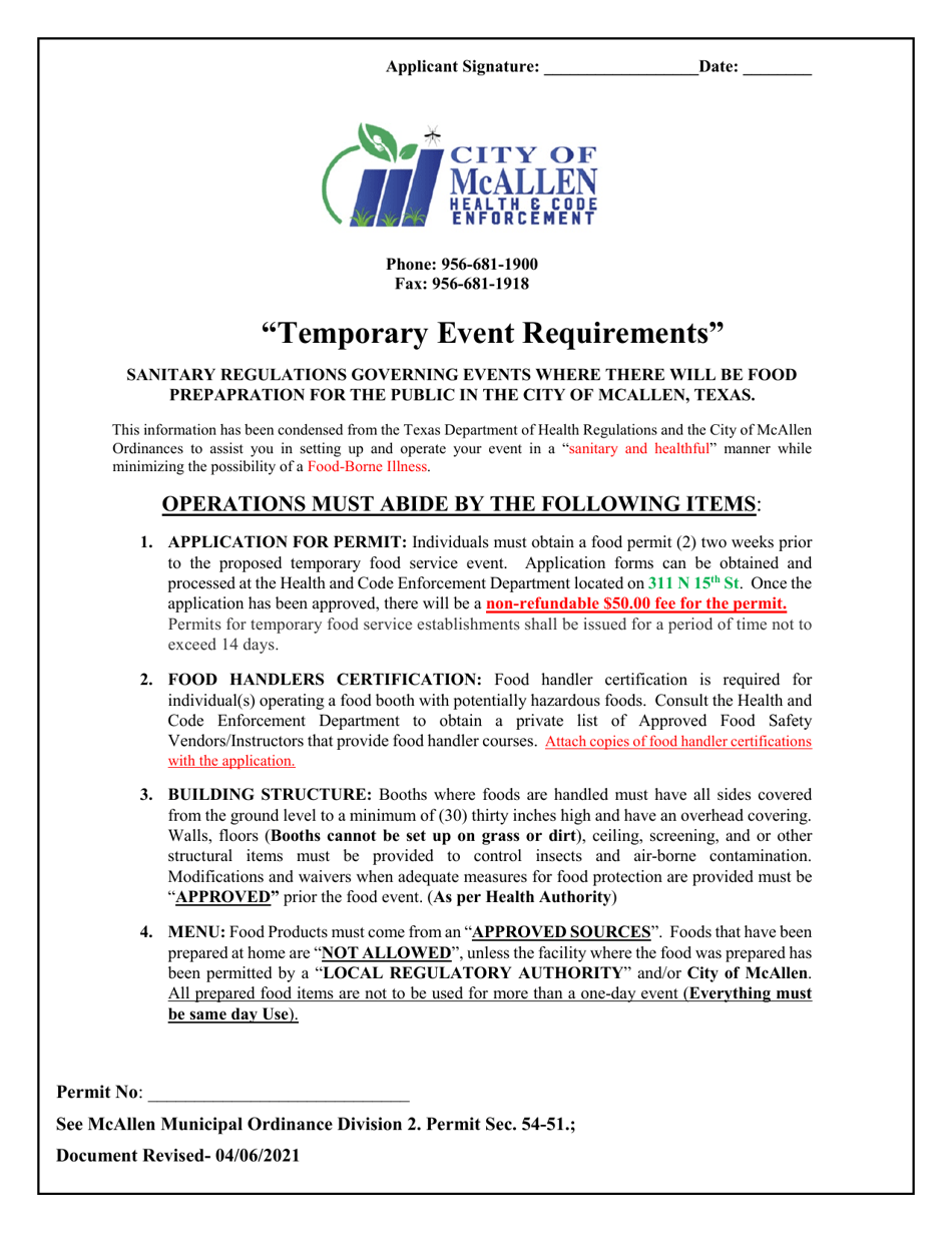 Temporary Event Application - City of McAllen, Texas, Page 1