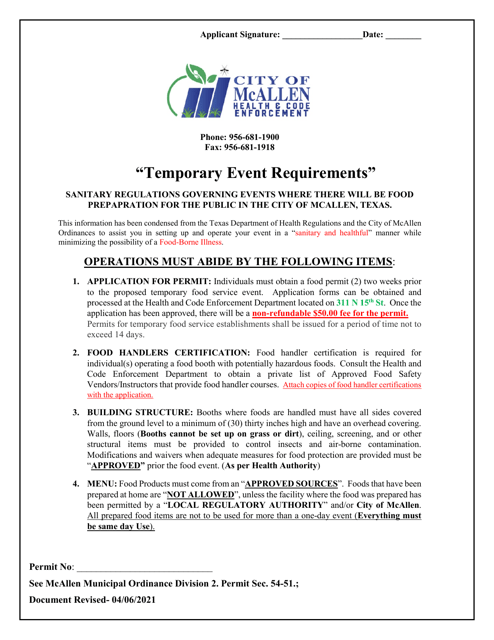 Temporary Event Application - City of McAllen, Texas Download Pdf