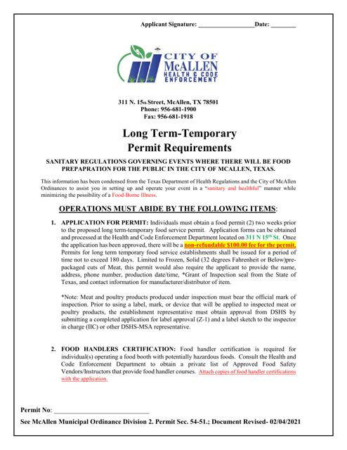 Long Term Temporary Event Application - City of McAllen, Texas Download Pdf
