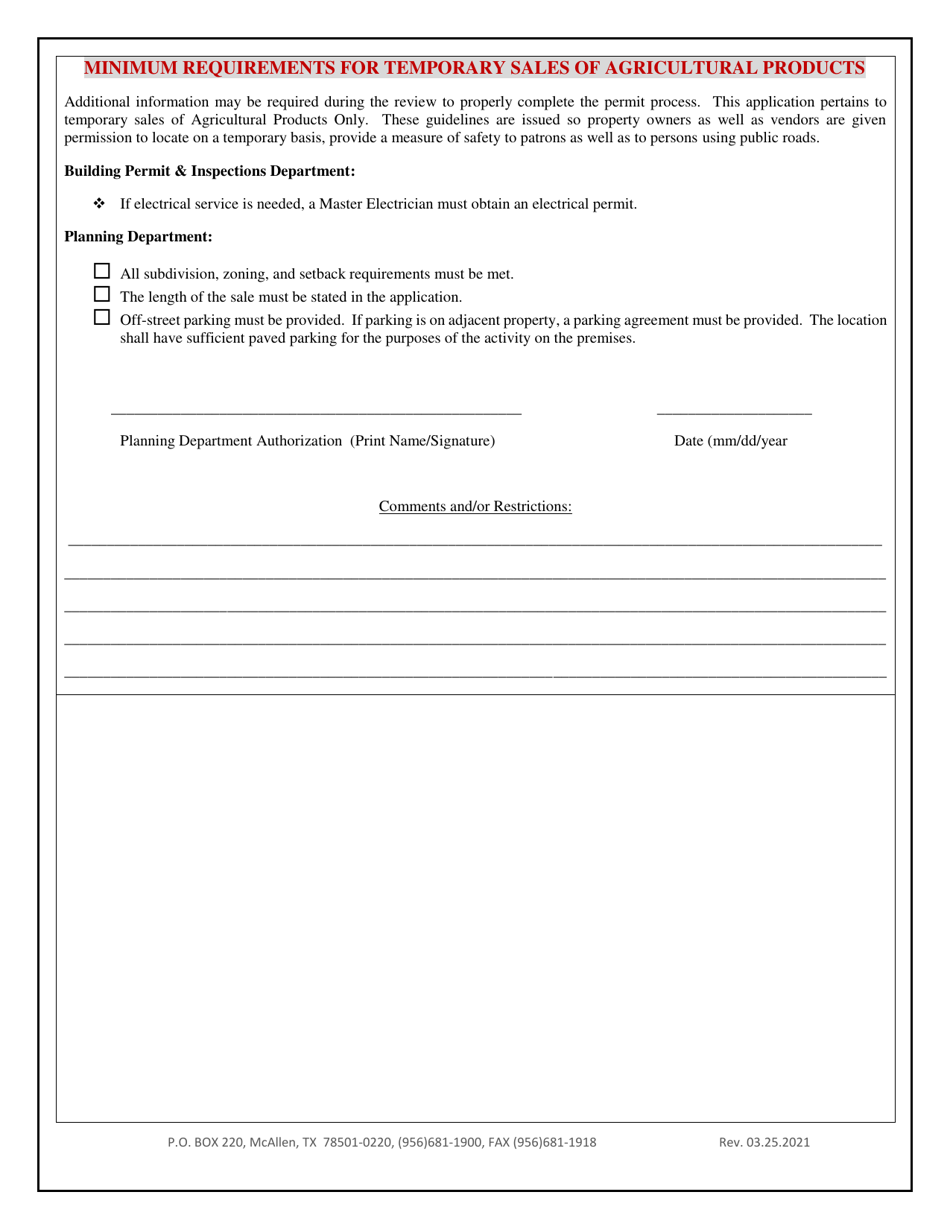 Temporary Sales of Agriculture Products Application - City of McAllen, Texas, Page 3
