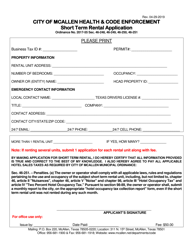 Document preview: Short Term Rental Application - City of McAllen, Texas