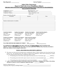 Report of Theft With Arrest (Shoplifting) Affidavit - City of Dallas, Texas