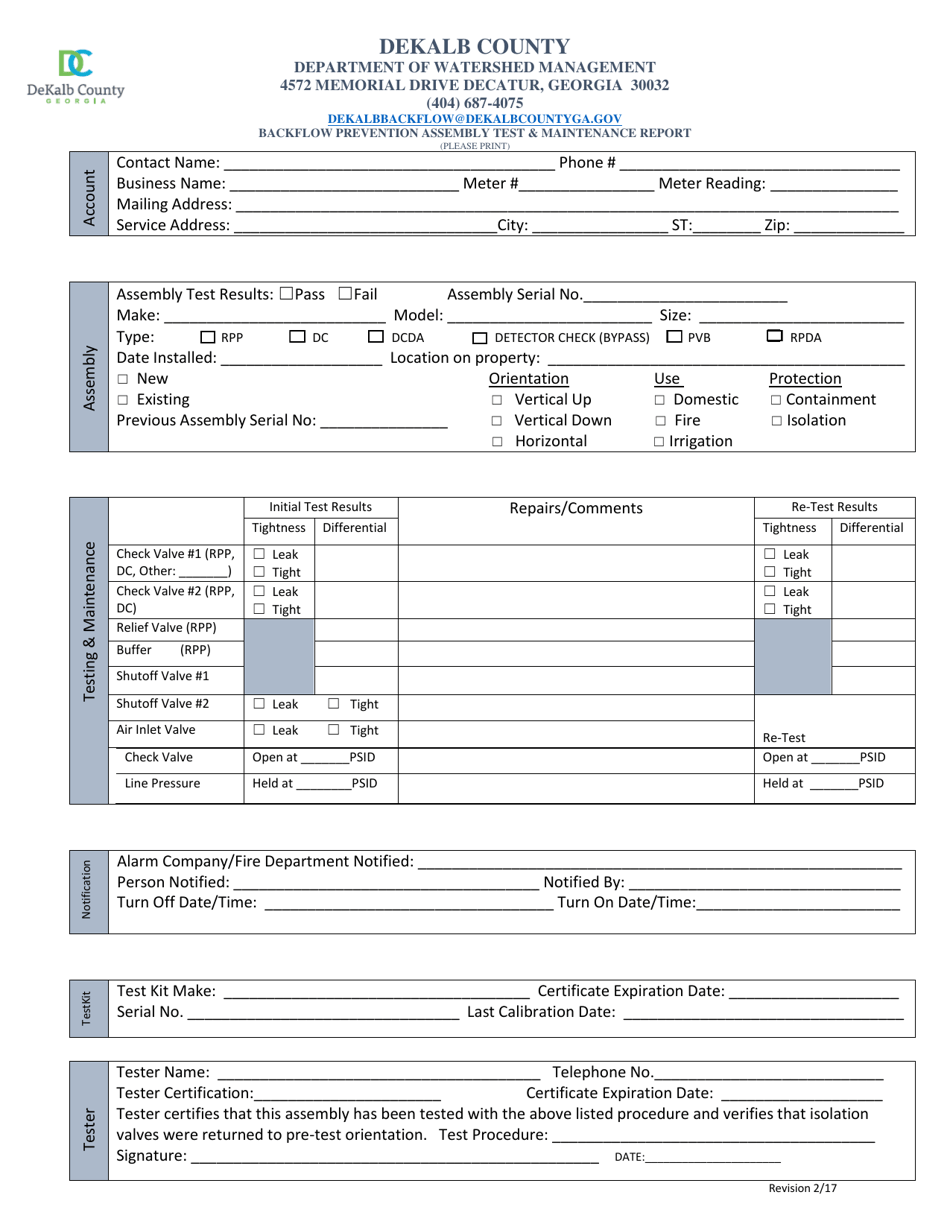 DeKalb County, Georgia (United States) Backflow Prevention Assembly ...