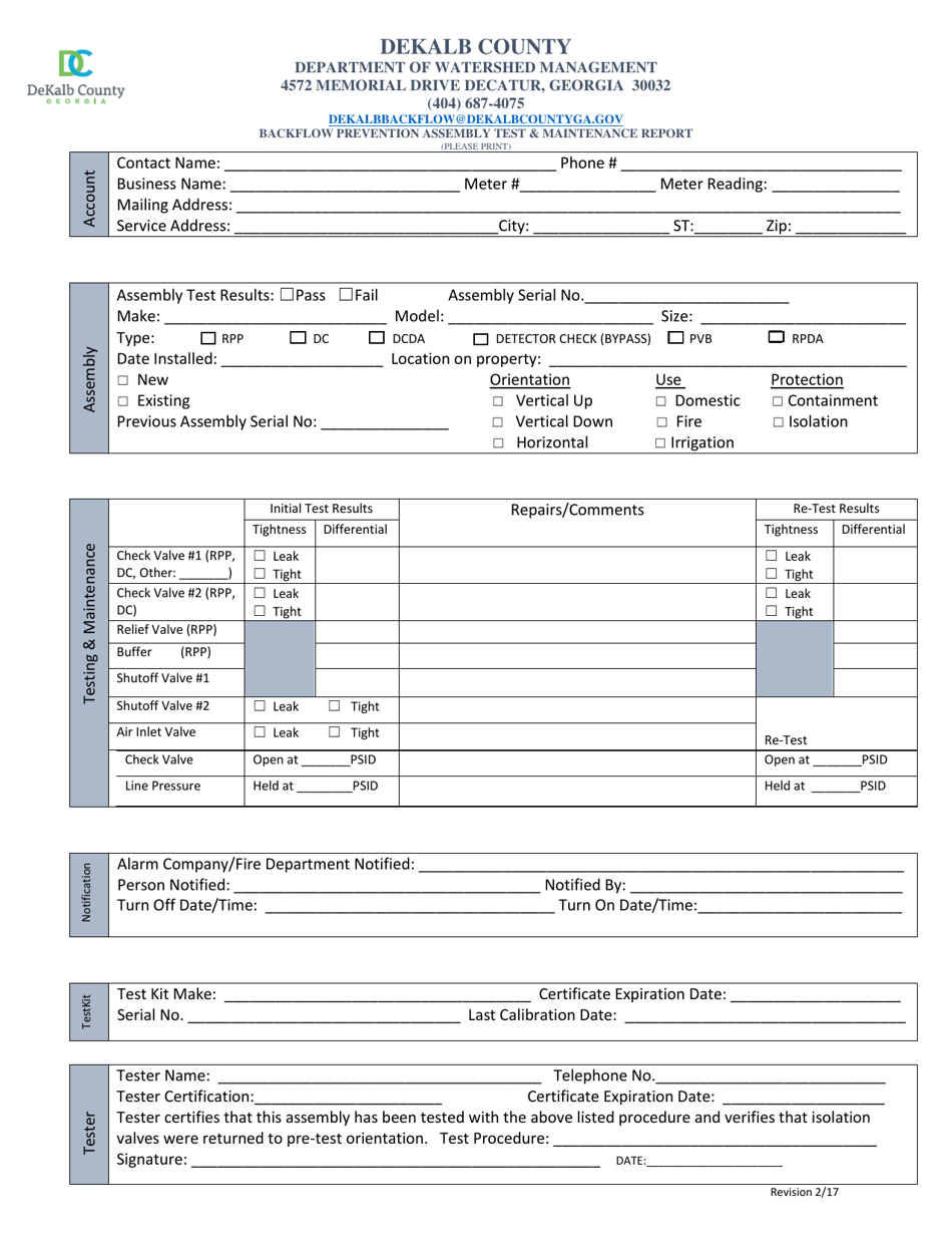 Backflow Prevention Assembly Test  Maintenance Report - DeKalb County, Georgia (United States), Page 1
