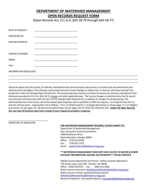 Open Records Request Form - DeKalb County, Georgia (United States) Download Pdf