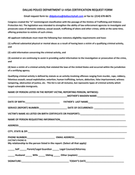U-Visa Certification Request Form - City of Dallas, Texas (English/Spanish)