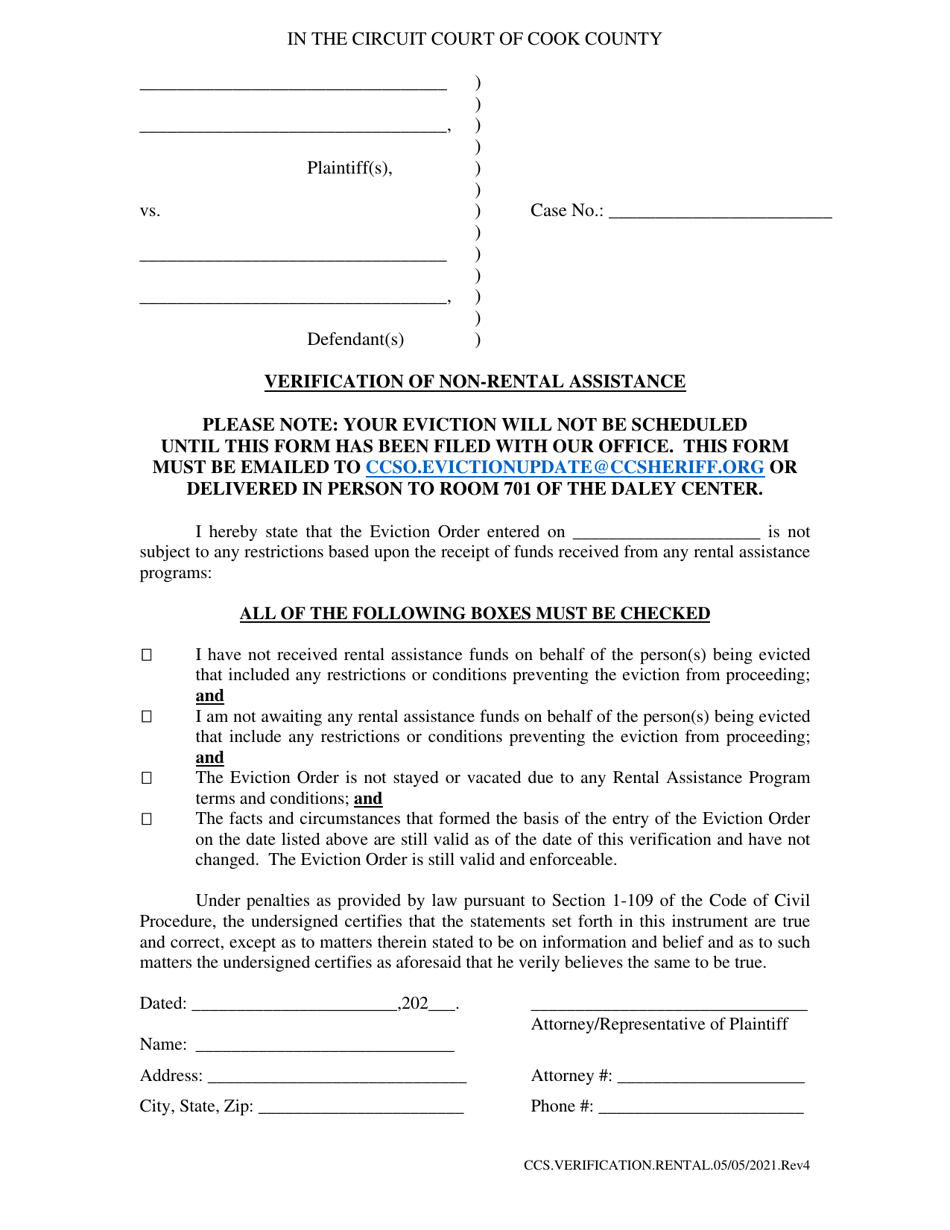 Verification of Non-rental Assistance - Cook County, Illinois, Page 1