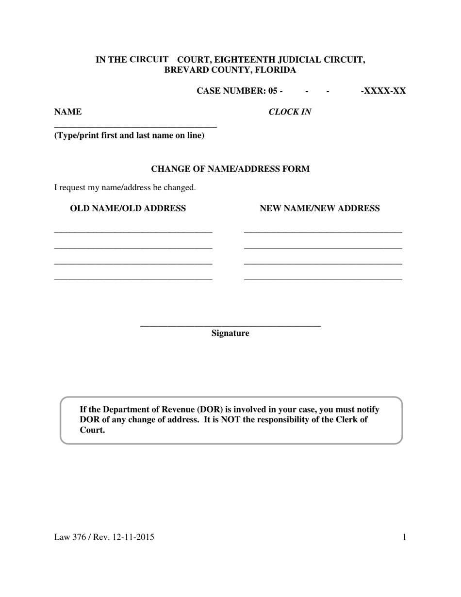 Form LAW376 Change of Name / Address Form - Brevard County, Florida, Page 1