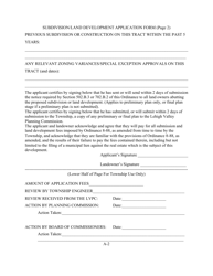 Appendix A Application Form for Subdivision or Land Development - Bethlehem Township, Pennsylvania, Page 2
