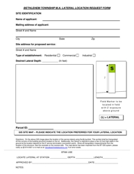 Document preview: Lateral Location Request Form - Township of Bethlehem, Pennsylvania