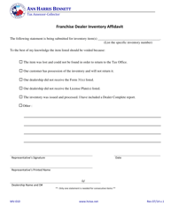 Form MV-010 &quot;Franchise Dealer Inventory Affidavit&quot; - Harris County, Texas