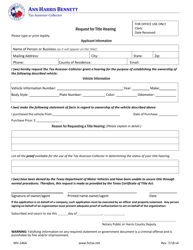 Form MV-146A &quot;Request for Title Hearing&quot; - Harris County, Texas
