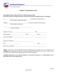 Document preview: Form MV-560 Employee Authorization Letter - Harris County, Texas