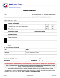Form MV-454 &quot;Authorization Letter&quot; - Harris County, Texas