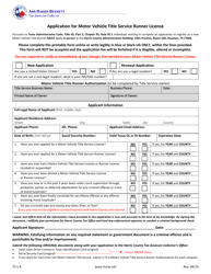 Form TS-1-R &quot;Application for Motor Vehicle Title Service Runner License&quot; - Harris County, Texas