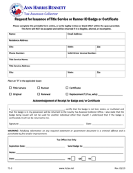 Document preview: Form TS-3 Request for Issuance of Title Service or Runner Id Badge or Certificate - Harris County, Texas