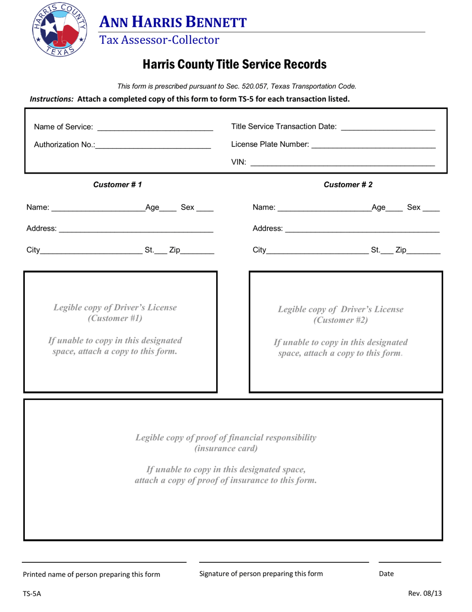Form TS5A Fill Out, Sign Online and Download Fillable PDF, Harris