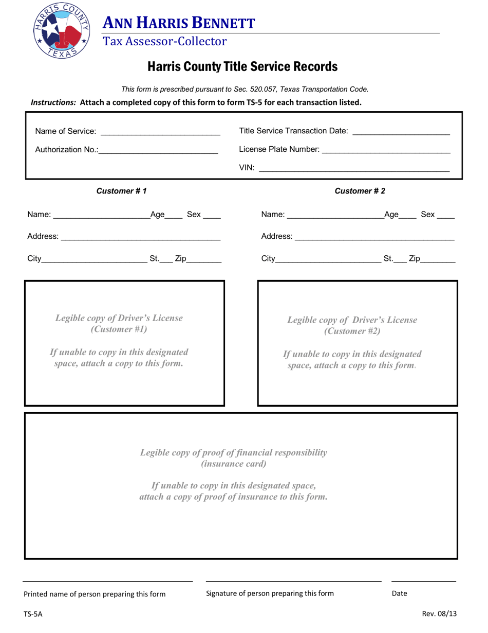 Form TS5A Download Fillable PDF or Fill Online Harris County Title