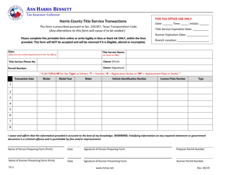 Document preview: Form TS-5 Title Service Transactions - Harris County, Texas